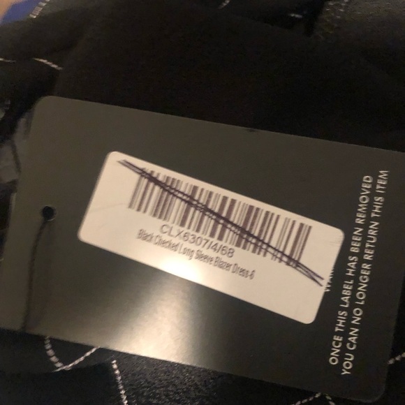 PrettyLittleThing Blazer Dress Sz. 2 Black Window Pane Check LS Tied Waist - Picture 7 of 8